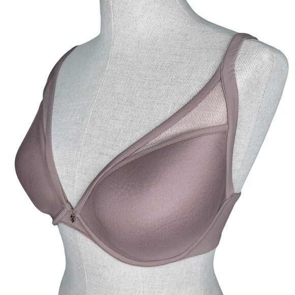 ThirdLove 24/7 Classic Contour Plunge Bra sz 32F * Uplift Taupe Mesh Overlay - Picture 2 of 6
